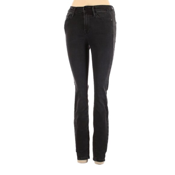 Frame Mid Rise Skinny Jeans With Faux Leather Side Panels Black Size 27 - Picture 1 of 3